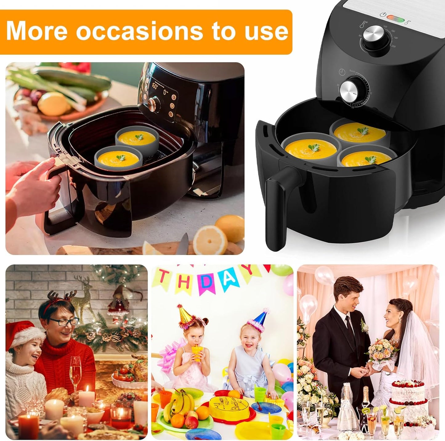 Skiennix Silicone Air Fryer Egg Mold - 3 Pcs Reusable Nonstick Poached Cups | BPA Free & Dishwasher Safe