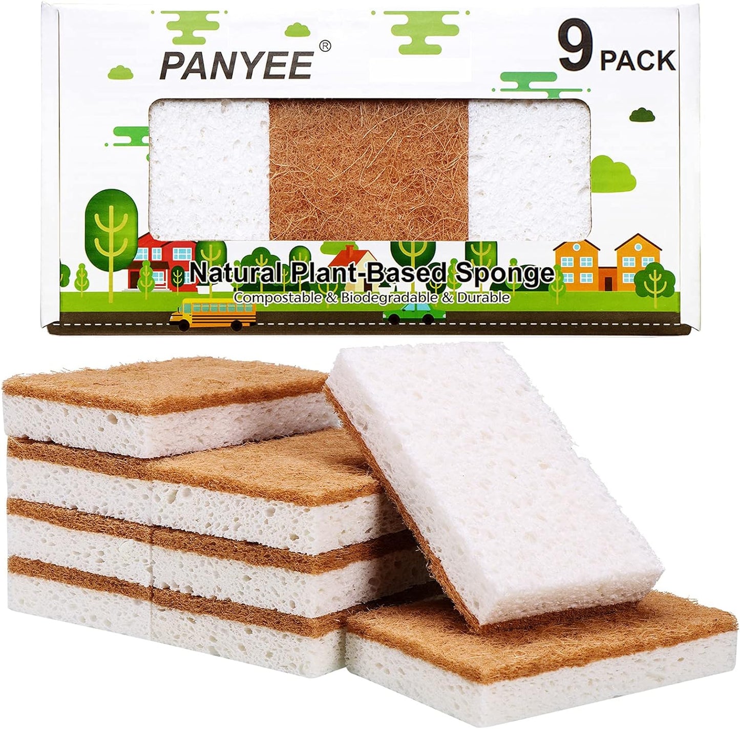 Skiennix Natural Sponges - Eco-Friendly Non-Scratch Scrub Sponge Set | 9-Pack Biodegradable Dish Cleaners