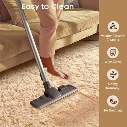Ophanie Runner Rug - Non-Slip Fluffy Soft Bedroom Carpet | 2x6 Beige Shag for Hallway & Nursery Decor