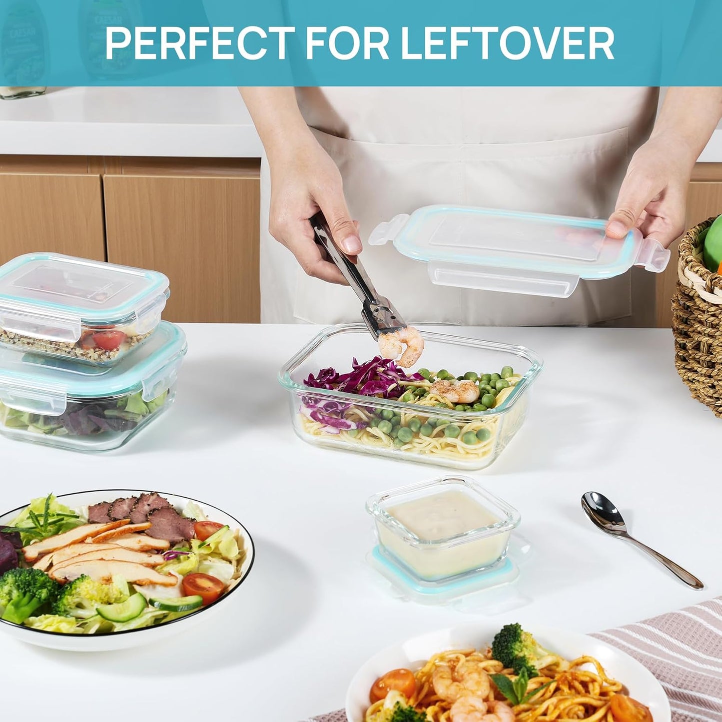 Vtopmart Glass Food Storage Containers - 8 Pack with Airtight Lids | BPA Free, Microwave & Oven Safe