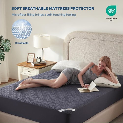 BEDLORE Waterproof Mattress Protector - Soft Queen Size Pad with Deep Pocket for 6"-18" Depth | Navy Blue