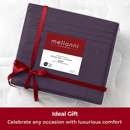 Mellanni Extra Deep Twin Sheets - 3 PC Iconic Collection Bedding - Hotel Luxury, Ultra Soft, Cooling Bed Sheets - Wrinkle, Fade, Stain Resistant (Twin, Purple)