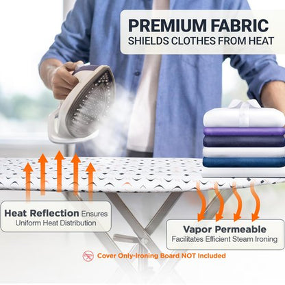 UniSimp Ironing Board Cover and Pad 15"x54" Extra Thick Natural Cotton, Scorch and Stain Resistant Padding, Standard Size Iron Board Cover with Fasteners Heavy Duty Elastic Edge, Heatproof Boomerang