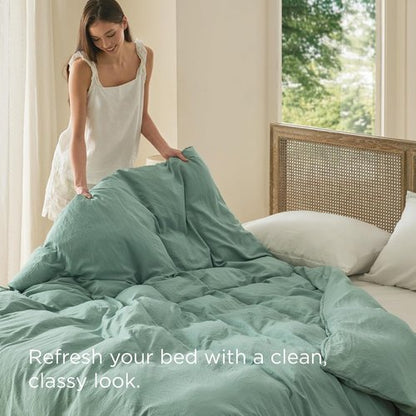 Bedsure Sage Green Duvet Cover - Extra Soft Prewashed Cotton-Like Polyester | Queen Size 90x90 Inches with Zipper Closure