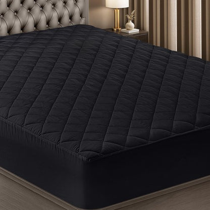 Utopia Bedding Quilted Fitted Mattress Pad, Twin Size, Elastic Fitted Mattress Topper Protector and Cover with Deep Pocket Stretches up to 16 Inches, Machine Washable (Black)