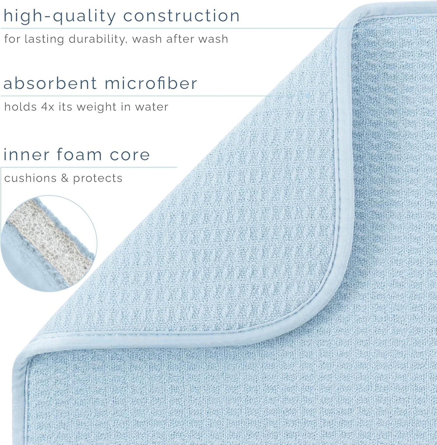 S&T INC. Dish Drying Mat - Absorbent Microfiber Kitchen Counter Pad, 16” x 18”, Sky Blue