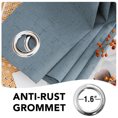 H.VERSAILTEX Linen Blackout Curtains 108 Inches Long 100% Blackout Thermal Insulated Textured Linen Look Curtain Draperies Anti-Rust Grommet, Energy Saving with White Liner, 2 Panels, Stone Blue
