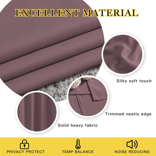 NICETOWN Blackout Curtains 90 inch Length, Sound Reducing Thermal Insulated Grommet Room Darkening Window Treatments for Bedroom/Living Room, 2 Panels, W52 x L90, Dry Rose