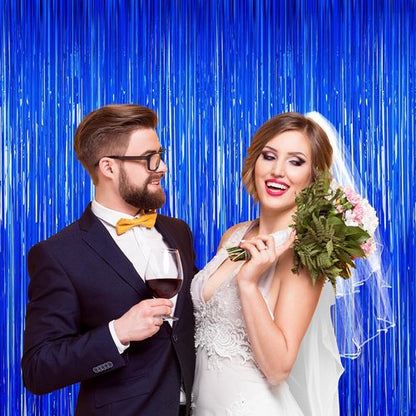 Blue Party Decorations by [Brand Name] - 2 Pack Tinsel Backdrop Streamers for Birthdays & Weddings