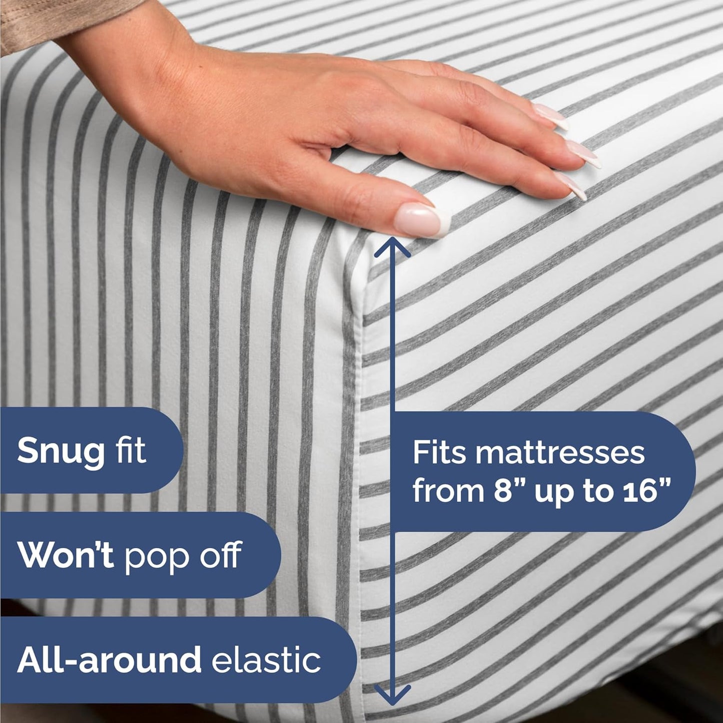 Skiennix Twin Size Sheet Set - Comfy Cooling Bed Sheets | Luxury Hotel Quality - Deep Pockets, Soft, Grey Stripes