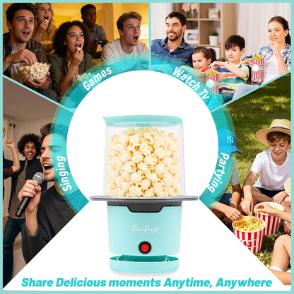 Skiennix Popcorn Maker - Hot Air Popcorn Popper with Built-In Serving Bowl | 8 Cups Capacity, Blue