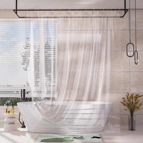 AmazerBath Shower Curtain Liner, 100% EVA Silky Soft Clear Heavy Duty Shower Curtain and Liner 2-in-1, 72x72 Luxury Plastic Weighted Bathroom Shower Liner, 12 Rustproof Grommets & 3 Heavyweight Stones