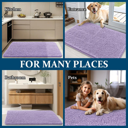 OLANLY Dog Door Mat - Absorbent Non-Slip Chenille Mat for Muddy Paws | 47x32, Quick Dry Lavender