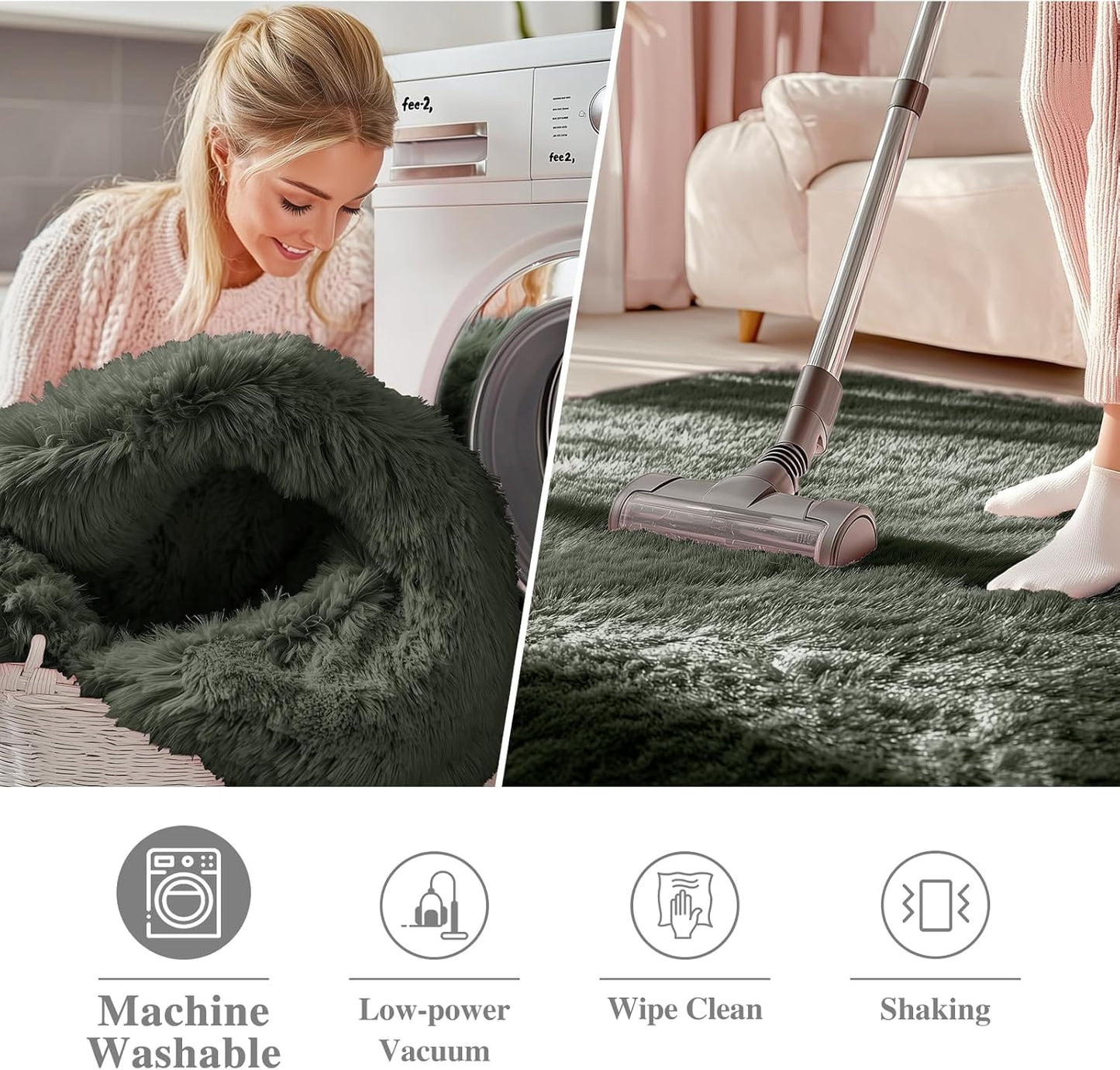 OLANLY Olive Green Round Rug - Soft, Fluffy Shag Area Rug | 6 ft Machine Washable Carpet for Bedroom & Living Room
