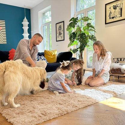 OLANLY 5x5 Area Rugs for Living Room Bedroom, Machine Washable Soft Fluffy Shaggy Bedside Rug, Indoor Floor Carpet for Kids Girls and Boys, Dorms, Nursery Rooms, Home Decor Aesthetic, Beige