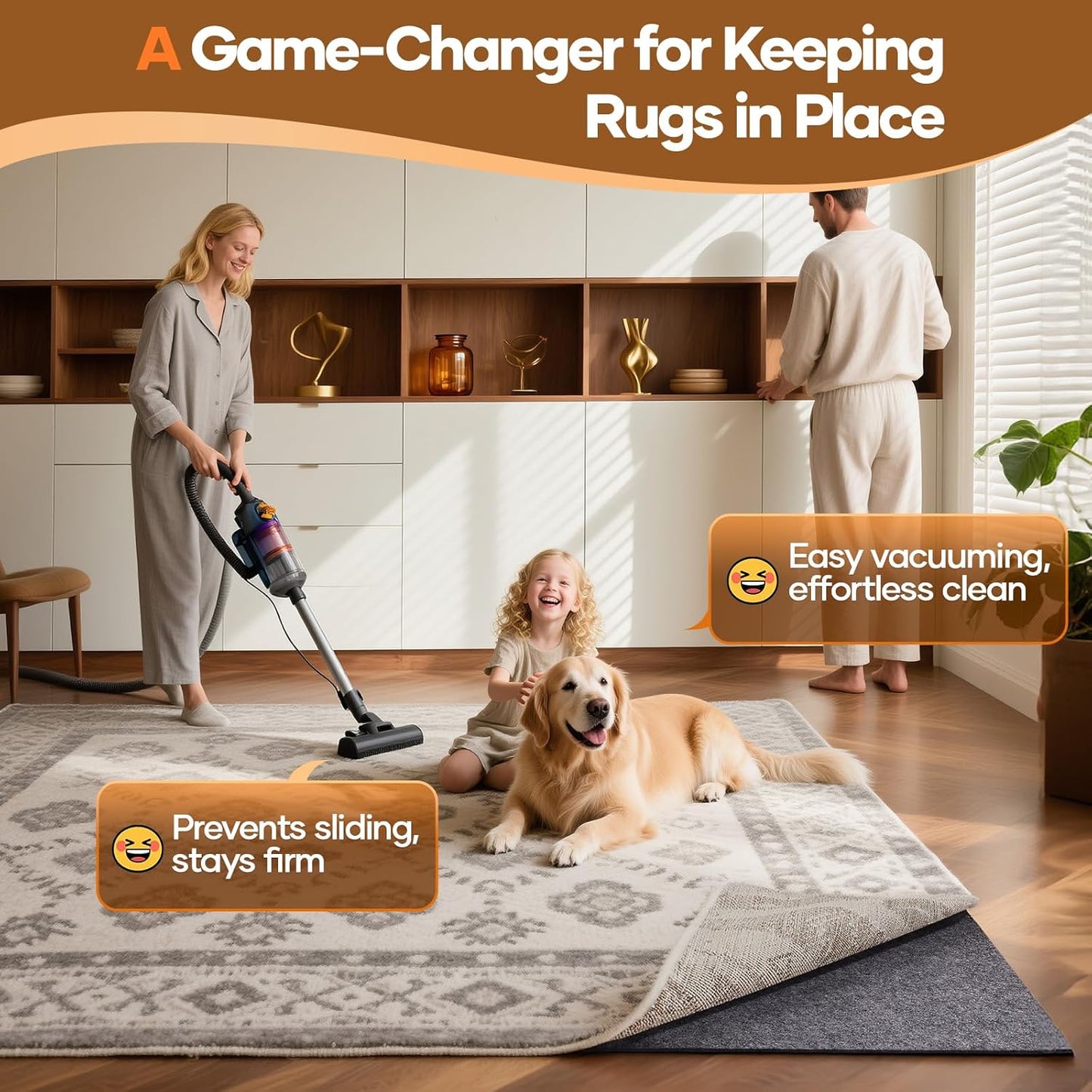 Veken Non-Slip Rug Pad - Cushioned Gripper for Hardwood Floors | 5 x 7 Ft, 1/4 Inch Thick