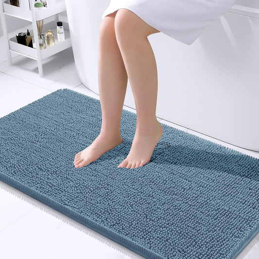 OLANLY Bathroom Runner Rugs - Soft Absorbent Chenille Bath Mats | Quick Dry, Machine Washable, 44x24, Airy Blue