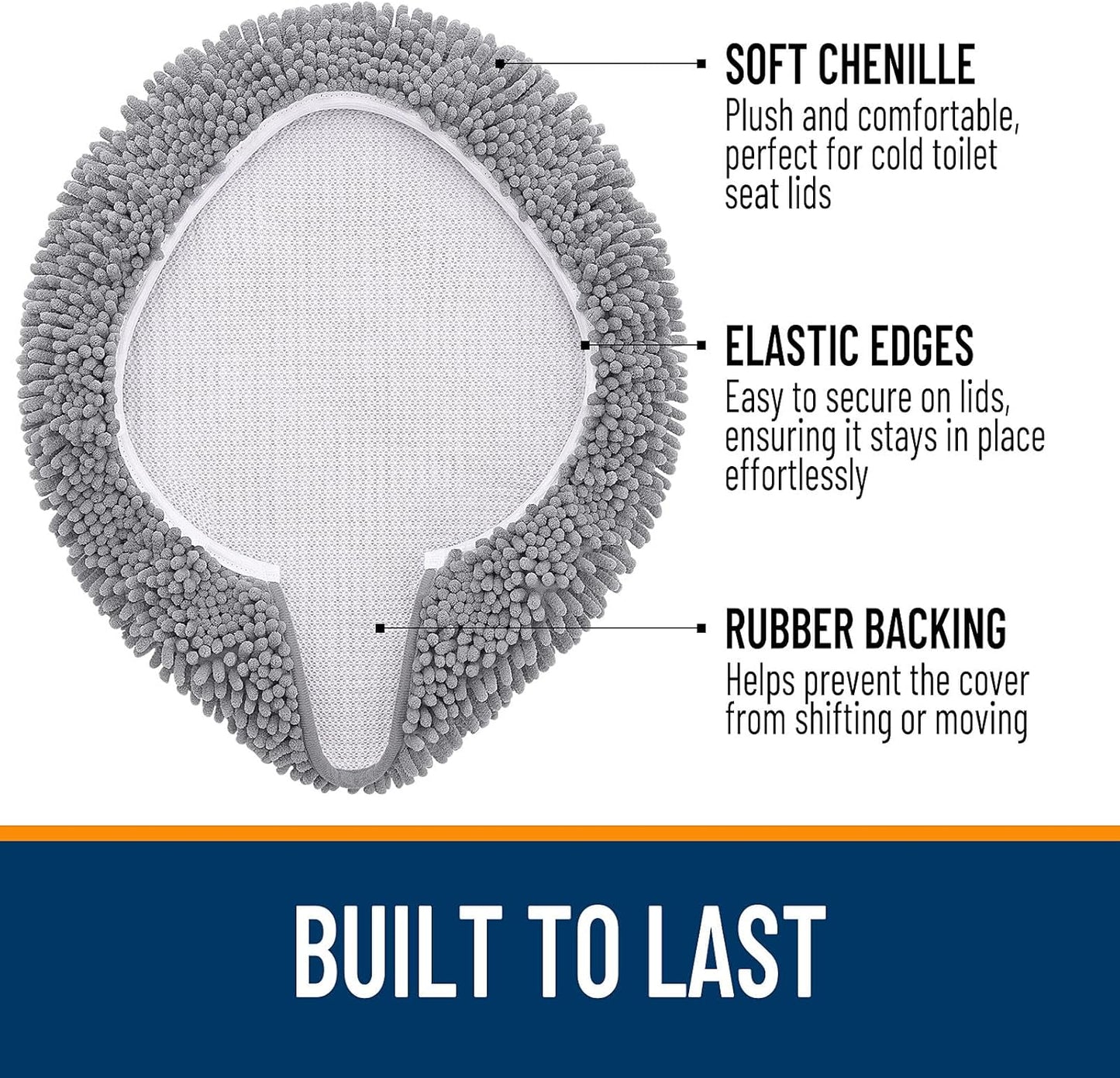 OLANLY Chenille Bath Rug Set - Soft Grey Bath Rug (30x20) & Toilet Lid Cover (17.5x15)