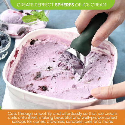 Spring Chef Ice Cream Scoop - Heavy Duty Soft Grip Handle for Gelato, Sorbet & More - Pine Green