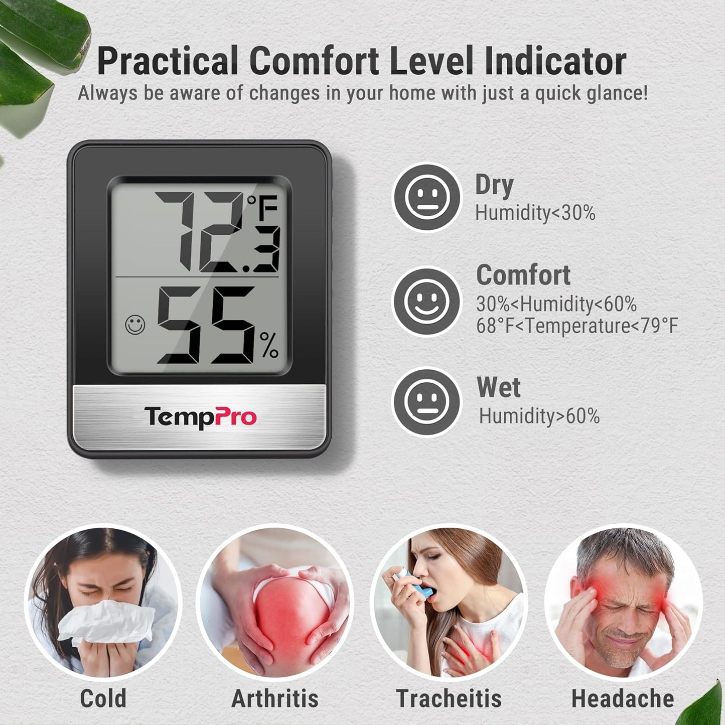 TempPro Digital Hygrometer - Indoor Thermometer with Humidity Monitor | Compact Mini Design