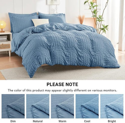 HYMOKEGE California King Comforter Set - Luxurious 7-Piece All-Season Bedding in Mineral Blue