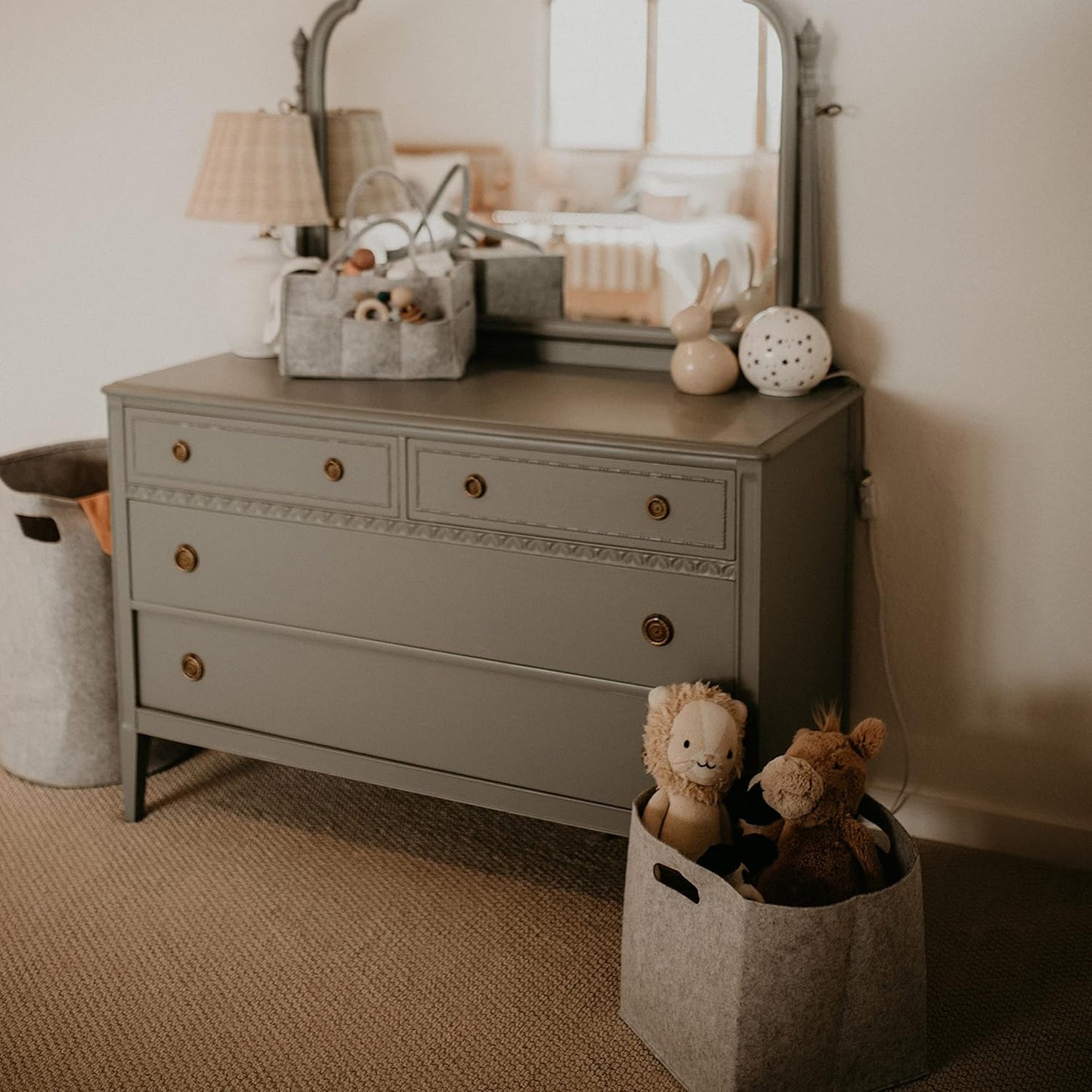 Parker Baby Felt Foldable Storage Cube - 11-Inch Nursery Cubby Bin for Toy Organization - Oatmeal