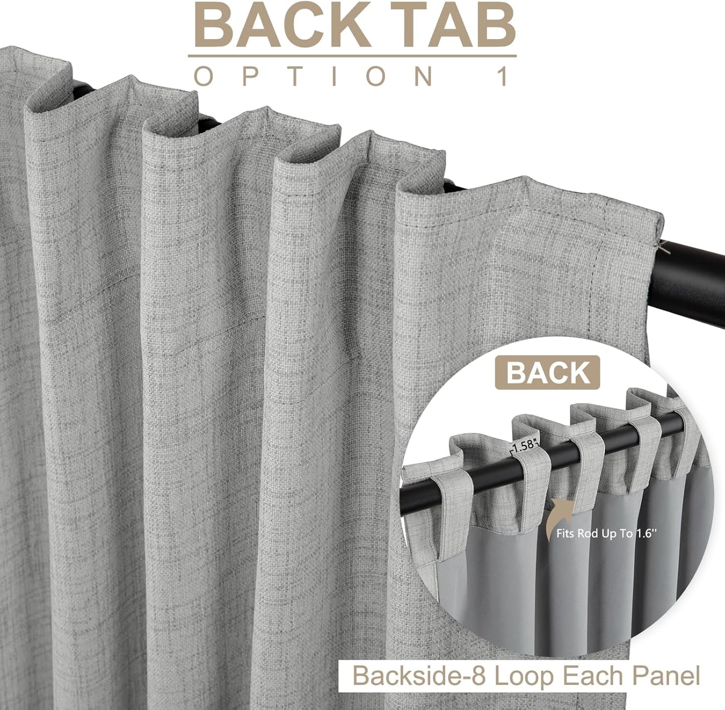 Skiennix 100% Blackout Curtains - Thermal Insulated Linen Drapes, 2 Panels Set, 50" W x 84" L, Ash Grey