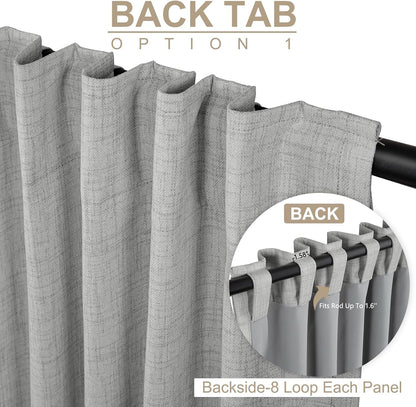 Skiennix 100% Blackout Linen Curtains - Thermal Insulated Drapes for Bedroom | 84" Long, Ash Grey, 2 Panels Set