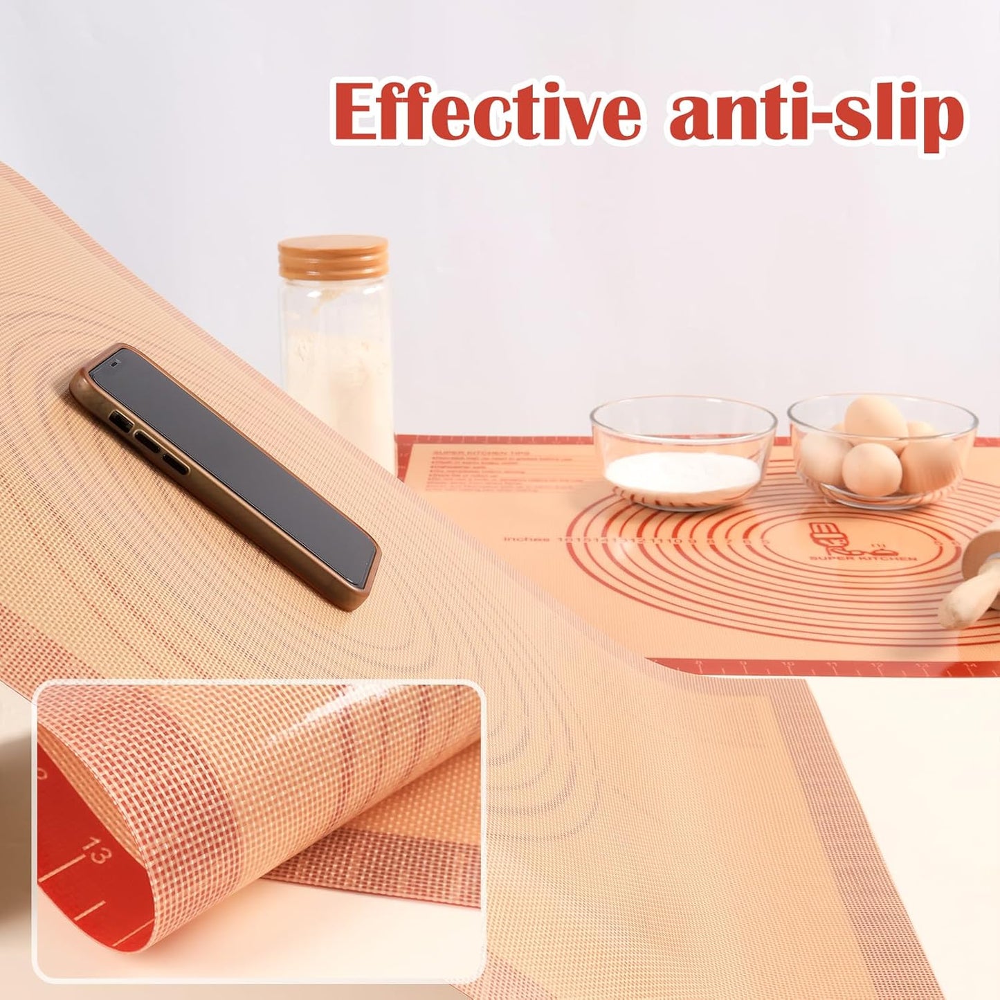 Skiennix Extra Large Non-Slip Silicone Pastry Mat - 36'' x 24'' with Measurements for Baking | Red (Pack of 2)