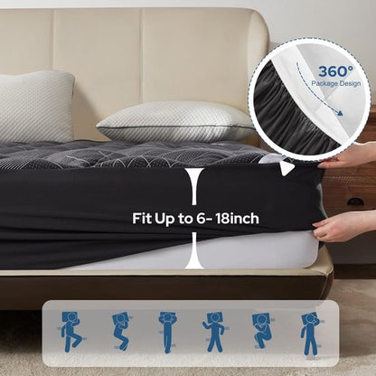BEDLORE Queen Mattress Topper - Soft Bamboo Viscose Pillow Top for Back Pain Relief | Fits 6-18 Inch Deep Mattresses