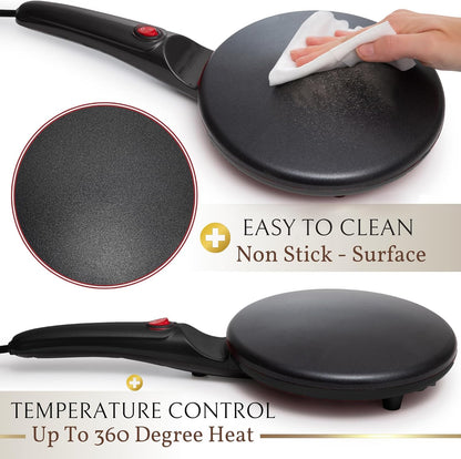 Moss & Stone Electric Crepe Maker - 8” Nonstick Portable Pan with Dipping Plate & Auto Shut-Off