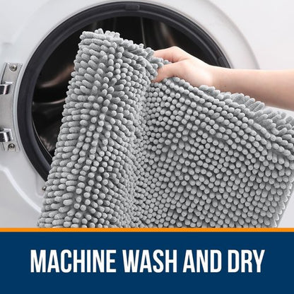 OLANLY Bathroom Rugs 59x20, Extra Soft Absorbent Chenille Bath Rugs, Rubber Backing Quick Dry, Machine Washable Bath Mats for Bathroom Floor, Tub and Shower, Home Decor Accessories, Light Grey