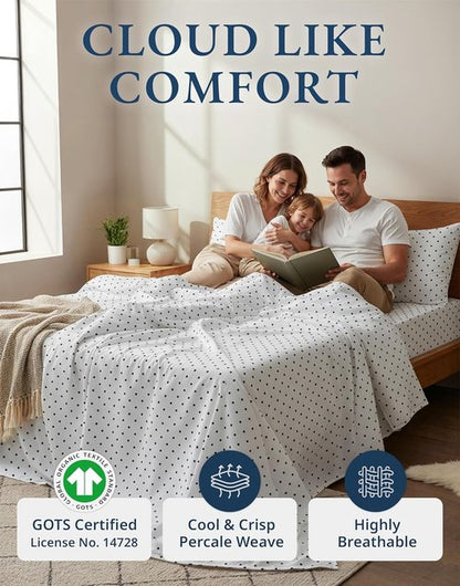 LANE LINEN California King Sheets Set - 100% Organic Cotton, Naturally Cooling, Deep Pocket, Polka Dot Design