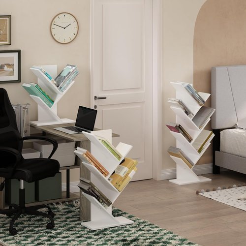 Furinno 5-Tier Tree Bookshelf - Stylish Angled Open Shelf for Room Decor | 8.4 x 15.7 x 30.3 Inches, White