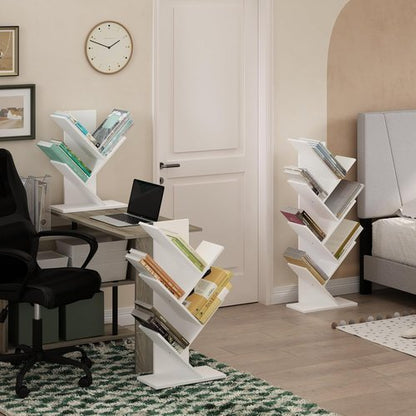 Furinno 7-Tier Tree Bookshelf - Stylish Angled Open Design for Room Decor | White, 8.4 x 15.7 x 39.4 Inches