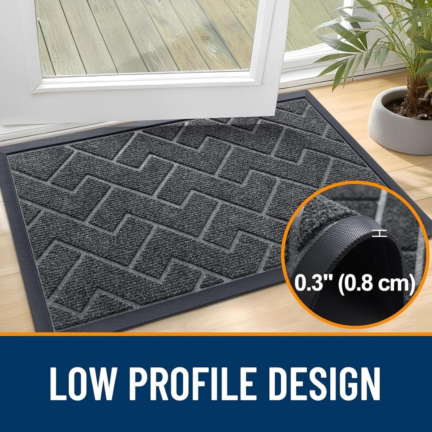 OLANLY Waterproof Front Door Mat - All-Season Herringbone Design | Easy Clean Natural Rubber, Grey (47x17)