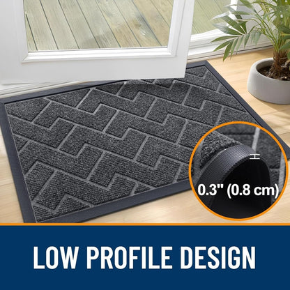 OLANLY Waterproof Front Door Mat - All-Season Herringbone Design | Easy Clean Natural Rubber, Grey (47x17)