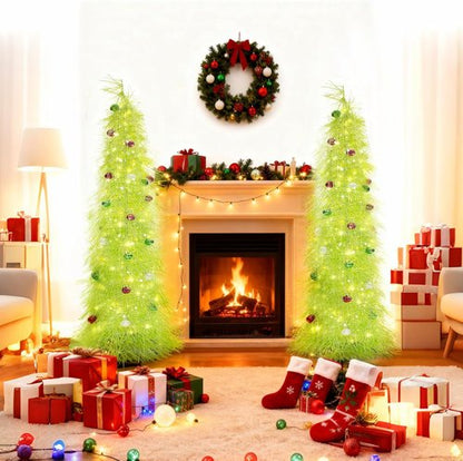 BrilliantJo 5ft Christmas Tree - Collapsible Design with Lights & Ornaments | Green Tinsel Decor