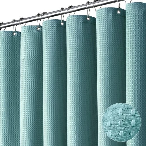 Dynamene Teal Fabric Shower Curtain for Bathroom - Waffle Weave Heavy Duty Cloth , 256GSM Hotel Luxury Weighted Polyester Bath Curtain Set with 12 Plastic Hooks,72x72, Teal/Turquoise