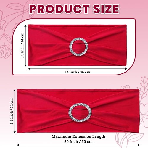 MDS Premium Spandex Chair Sashes - 50 Pack Stretch Covers with Buckle Slider for Weddings & Events | Red