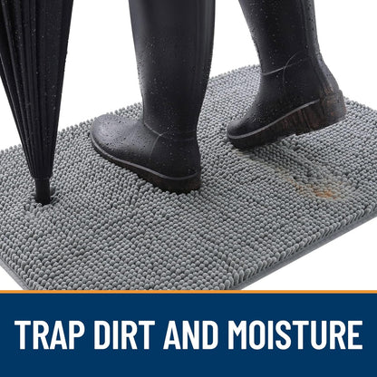 OLANLY Dog Door Mat - Absorbent Non-Slip Chenille for Muddy Paws | Quick Dry 70x35 Grey Indoor Carpet