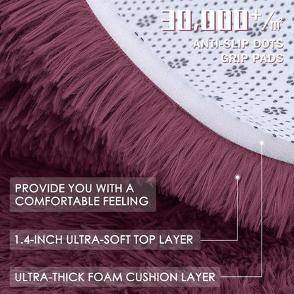 OLANLY Burgundy Round Rugs for Bedroom - Machine Washable, 4 ft Circle Area Rugs for Living Room, Soft and Fluffy Shaggy Carpet for Teen Girls and Boys, Nursery Rooms, Dorms, Home Decor Aesthetic