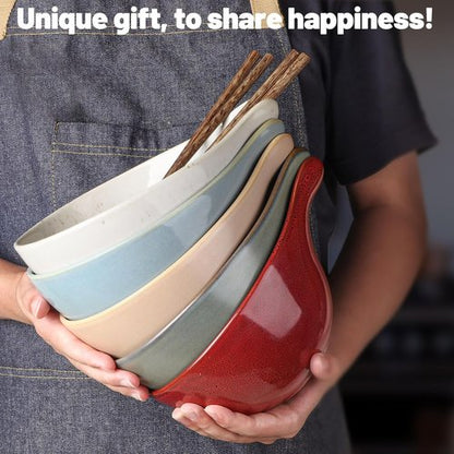 Artena Ramen Bowl Set - 42oz Ceramic Noodle Bowl with Chopsticks | Dishwasher & Microwave Safe, Gourd Design