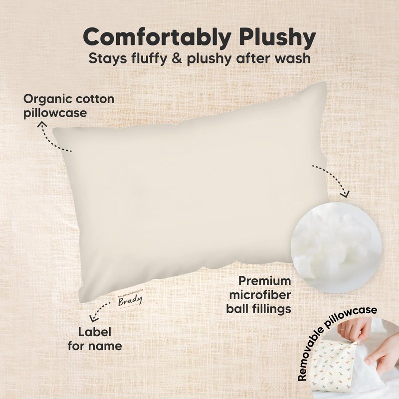 Mini Toddler Pillow with Pillowcase - 9x13 My Little Dreamy Travel Kids Pillow for Sleeping, Toddler Bed, Small, Tiny, Organic Cotton Pillowcase, Soft & Breathable, Kids 2-4 Years Old (Clay)