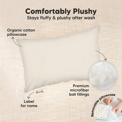 Mini Toddler Pillow with Pillowcase - 9x13 My Little Dreamy Travel Kids Pillow for Sleeping, Toddler Bed, Small, Tiny, Organic Cotton Pillowcase, Soft & Breathable, Kids 2-4 Years Old (Clay)