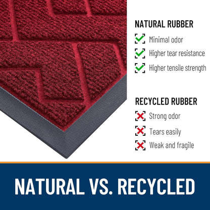 OLANLY Waterproof All-Season Front Door Mat - Sturdy Natural Rubber, Easy Clean Herringbone Design (Wine Red, 71x23)