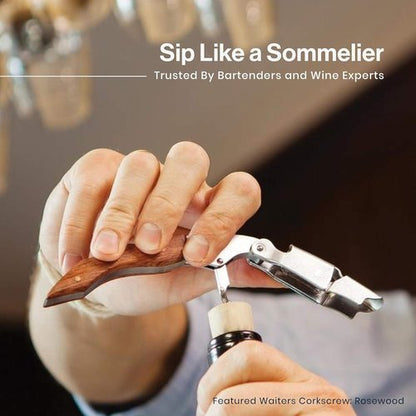 Hicoup Wine Opener - Professional Corkscrews for Wine Bottles w/Foil Cutter and Cap Remover - Manual Wine Key for Servers, Waiters, Bartenders and Home Use - Wood, Bai Ying