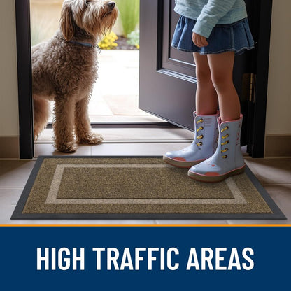 OLANLY Front Door Mat Indoor Outdoor Entrance, Waterproof All-Season, All-Weather Doormat, Sturdy Natural Rubber, Fade Resistant, Low Profile, Easy Clean Patio Porch Entryway Mat, 23.5x15.5, Brown