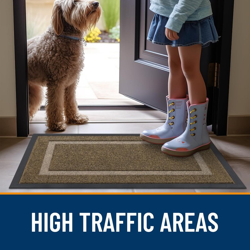 OLANLY Front Door Mat Indoor Outdoor Entrance, Waterproof All-Season, All-Weather Doormat, Sturdy Natural Rubber, Fade Resistant, Low Profile, Easy Clean Patio Porch Entryway Mat, 59x23, Brown
