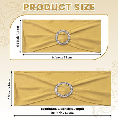 MDS Spandex Chair Sashes - Pack of 150 Elastic Stretch Bows with Buckle Slider for Wedding Decor - Gold